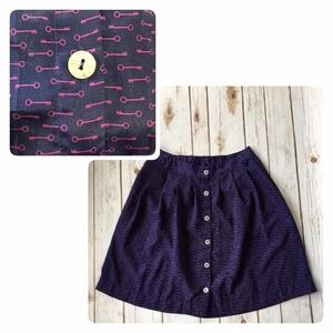 Key Print Skirt Jr Womens S Dark Academia Retro A‎ Line Navy Blue Purple Novelty